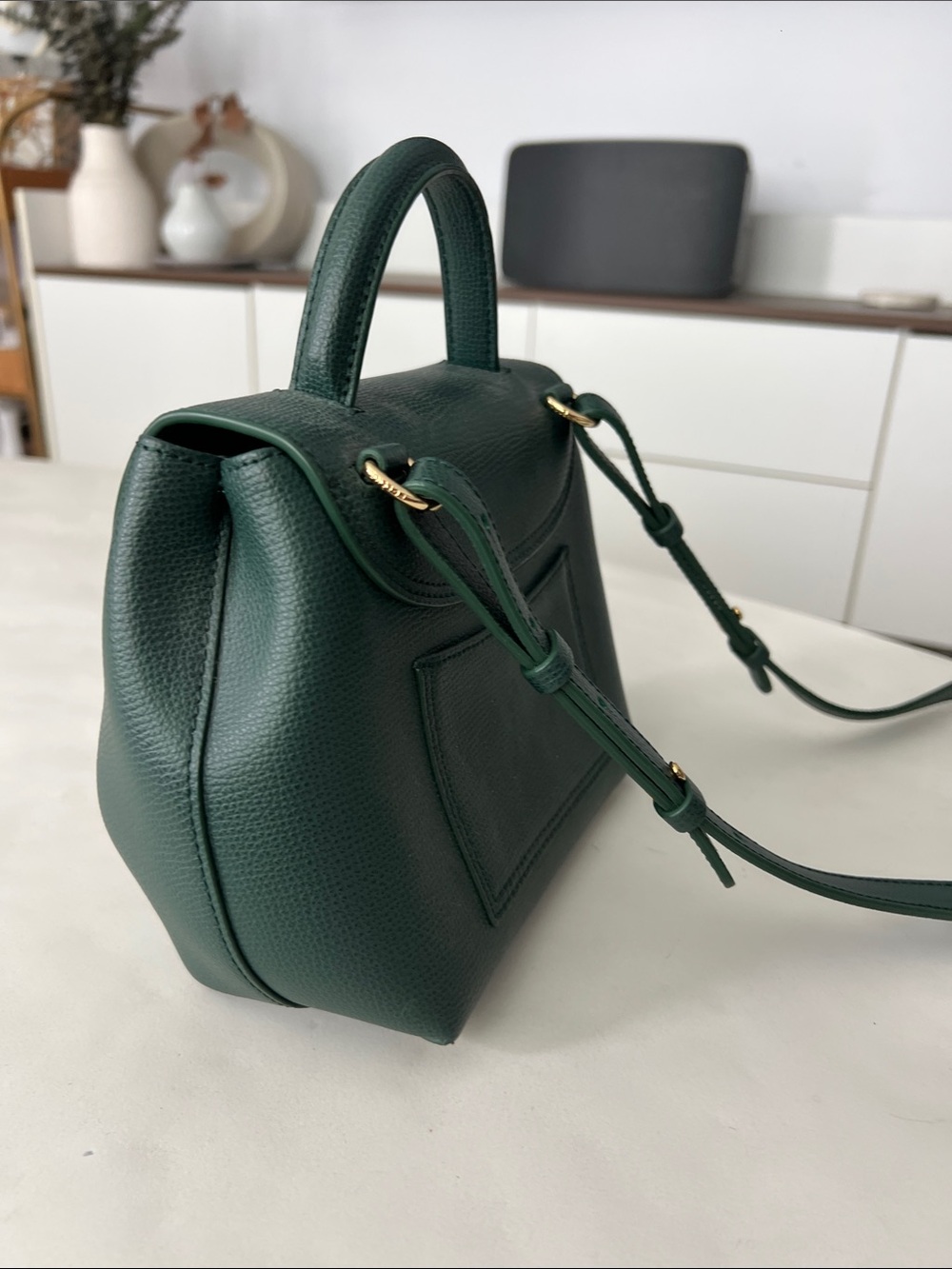 Polène Numéro Un Nano Mini Top Handle Crossbody Bag - Green Textured Leather - Picture 6 of 9